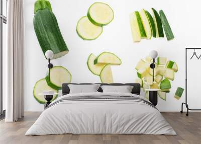 fresh green zucchini with slices isolated on white background. top view Wall mural