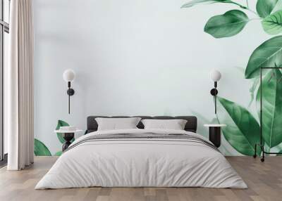 Green tree branches on white background Wall mural