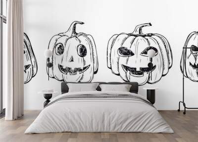 Halloween pumpkins set. Hand drawn illustration.	
 Wall mural