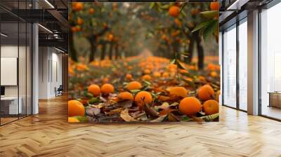 Harvest of oranges on a branch in the garden, agribusiness business concept, organic healthy food and non-GMO fruits with copy space
 Wall mural