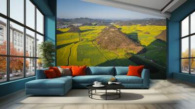 Karst landforms and rapeseed flowers, in Luoping, Yunnan province, China Wall mural