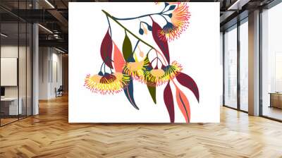 Modern isolated stylized design with abstract colorful eucalyptus flowers Wall mural