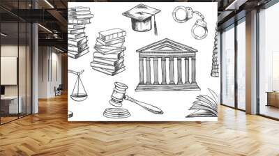 Law symbols set. Vector hand drawn illustration.	 Wall mural