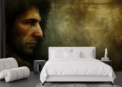 man with Melancholy: Heavy sighs, distant gaze, soul weighed down with sorrow. Wall mural