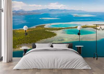 Tropical island with mangroves and turquoise lagoons on a coral reef, top view. Fraser Island, seascape Honda Bay, Philippines. Atolls with lagoons and white sand. Wall mural