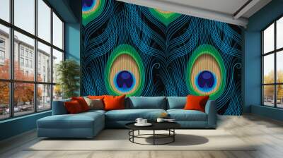 peacock feather makes a seamless pattern Wall mural