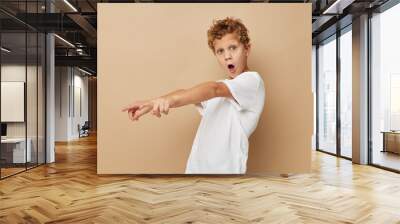 Photo of young boy children's style fashion emotions isolated background Wall mural