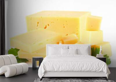 piece of cheese isolated on white background Wall mural