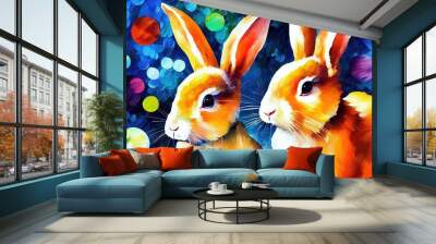 rabbit in the winter forest christmas background Wall mural