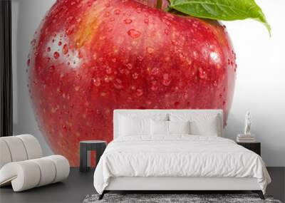 red apple with green leaf isolated on white background. clipping path. Wall mural