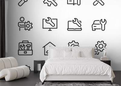 repair, linear style icons set. building, appliance and vehicle repair. tools, wrench, screwdriver.  Wall mural