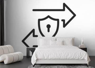 Secure transaction, linear style icon. Secure exchange. arrows surrounding a shield with a lock, secure online transactions and data protection. Editable stroke width. Wall mural