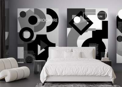 Set of geometric covers. Vector graphics. Black and white background. Modern abstract flyers. Abstract forms of composition for book covers, posters, flyers, magazines, business annual reports. Wall mural