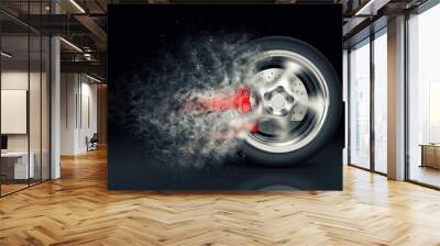 Car wheel with trail of dust Wall mural