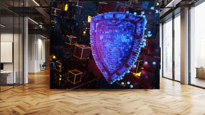 Shield consisting of blocks. Artificial intelligence concept Wall mural