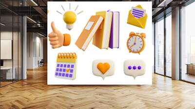 3d education and social media icons for university and school. realistic 3d high quality isolated re Wall mural