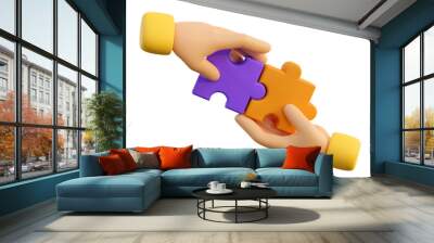 3d human hands with jigsaw puzzle pieces. Concept of business problems, partnership, development, cooperation and teamwork. 3d high quality render. Wall mural