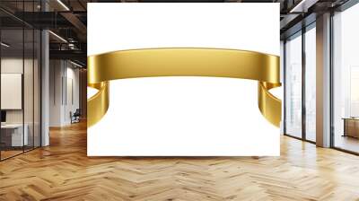 3d label ribbon. Glossy gold blank plastic banner for advertisment, promo and decoration elements. High quality isolated render Wall mural