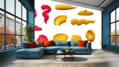 Ketchup, mayonnaise, mustard sauces splashes set. Realistic vector illustration isolated on white background. Wall mural