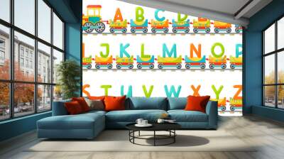 Train alphabet for kid in cartoon style. Capital letters only. Vector ABC letters for children education in school, preschool and kindergarten. Wall mural