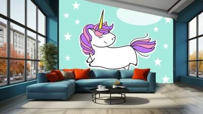 Unicorn in the sky cute vector illustration. Card and shirt design. Wall mural