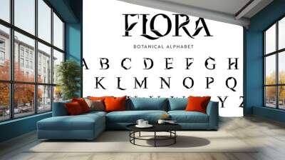 Vector Floral Alphabet with decorative leafs elements. Modern elegance font with uppercase letters. Vector Illustration. Wall mural