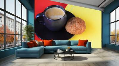 Cup of espresso coffee and choux pastry Wall mural