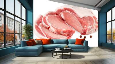 sliced raw pork meat isolated on white background. with clipping path. full depth of field. Wall mural