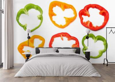 sliced sweet bell pepper isolated on white background. top view Wall mural