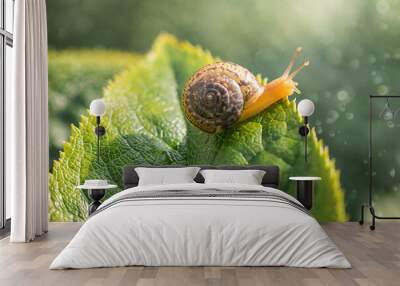 small snail on a leaf Wall mural