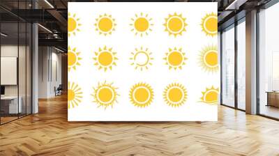 sun icon set. vector flat design. collection of sun stars for use in as logo or weather icon. yellow Wall mural