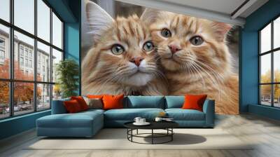 Two orange cats are standing next to each other, one of which has a collar Wall mural