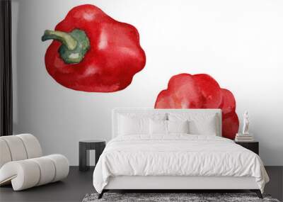 Two red peppers on white background. Wall mural