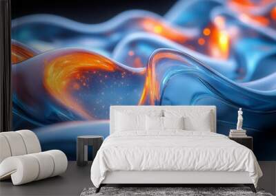 Abstract wave of translucent material with glowing orange core - generative ai Wall mural