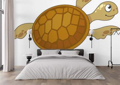 vector cute sea turtle cartoon illustration, isolated on white background for print, children illustration Wall mural