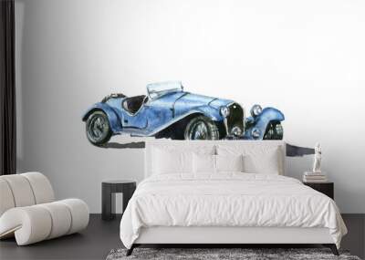 Watercolor drawing isolated blue italian retro car Wall mural