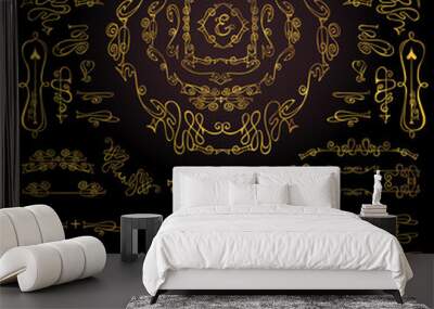 Calligraphic Royal Design Elements.Gold Frames, Borders, Swirls Wall mural