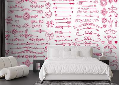 Doodle border,arrows,decor element,hearts.Love set Wall mural