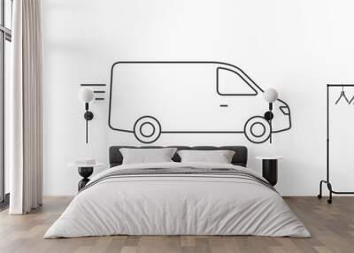 Delivery Van truck line icon, minibus isolated on white background. Vector outline illustration Wall mural