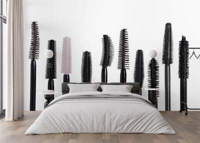 Selection of various mascara brushes isolated on white Wall mural