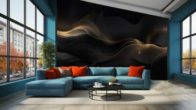 Abstract black wallpaper background with golden line elements Wall mural