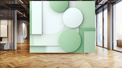 Abstract circles shape background in pastel green and white colors Wall mural