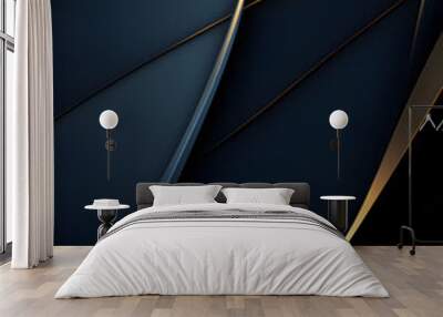 Abstract dark blue background with golden lines elements  Wall mural