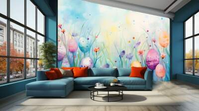 Abstract watercolor illustration background with colourful easter eggs Wall mural