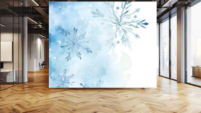 Blue watercolor snowflakes frame background with white copy space inside  Wall mural