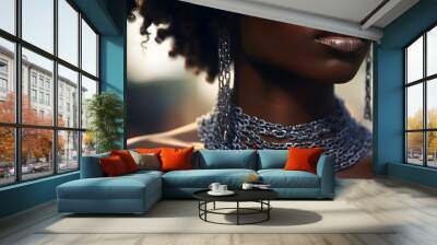 Close up portrait of a chain necklace on a beautiful black woman Wall mural