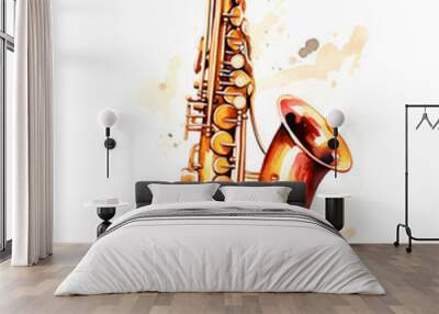 Illustration of a saxophone instrument on white background Wall mural