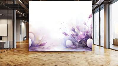 Purple watercolor illustratration with easter eggs, background with copy space Wall mural