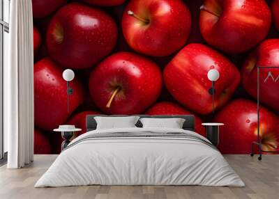 Top view fruit background with fresh red apples  Wall mural