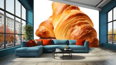 Two fresh baked croissants on white background  Wall mural